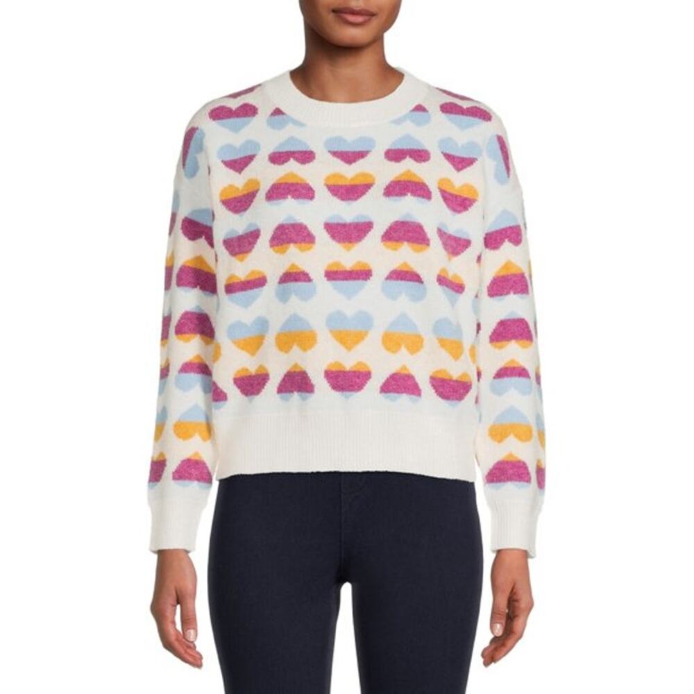 NWT Women's Dreamers by Debut Heart Pattern Pullover Sweater Multicolor Medium